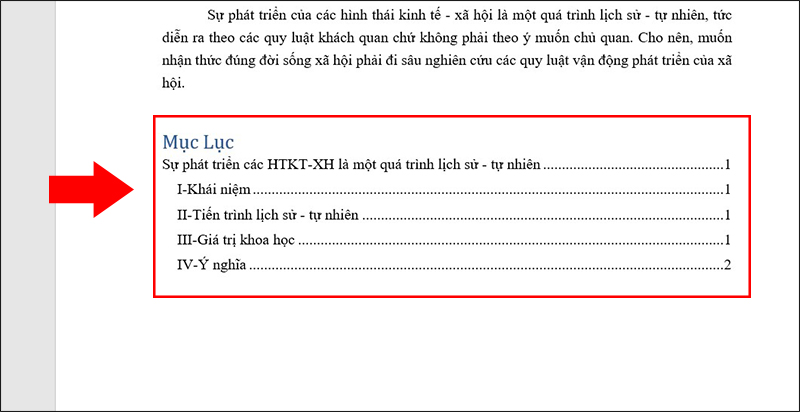 Đổi thành Mục Lục để hoàn tất